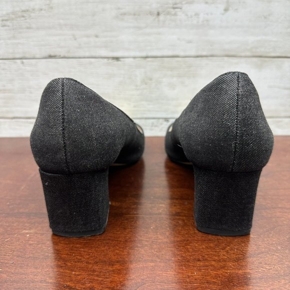 Zara Woman Denim Slip On Block Heel Shoes Rhinestone Pineapple Size 9.5 / 40 - Picture 3 of 9